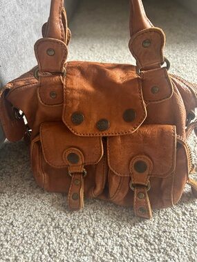 Cynthia Rowley Tan Leather Shoulder Bag with Front Pockets